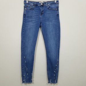 Zara Pearls Stretch Skinny Jeans Size 8